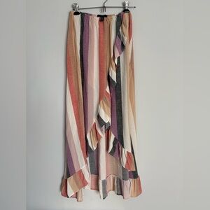 Forever 21 High Low Skirt Large Long Striped Ruffle Boho Cottagecore